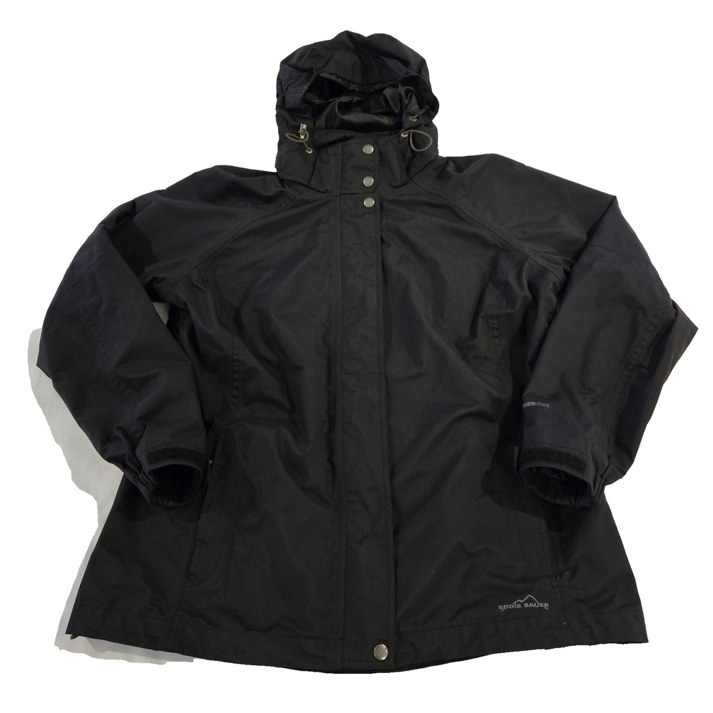 Eddie Bauer Women's Weather Edge Coat Breathable Removable Hood Black Size 1X